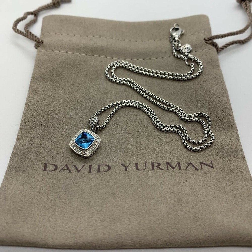 David Yurman Petite Albion Pendant Necklace Blue Topaz and Diamonds 17"